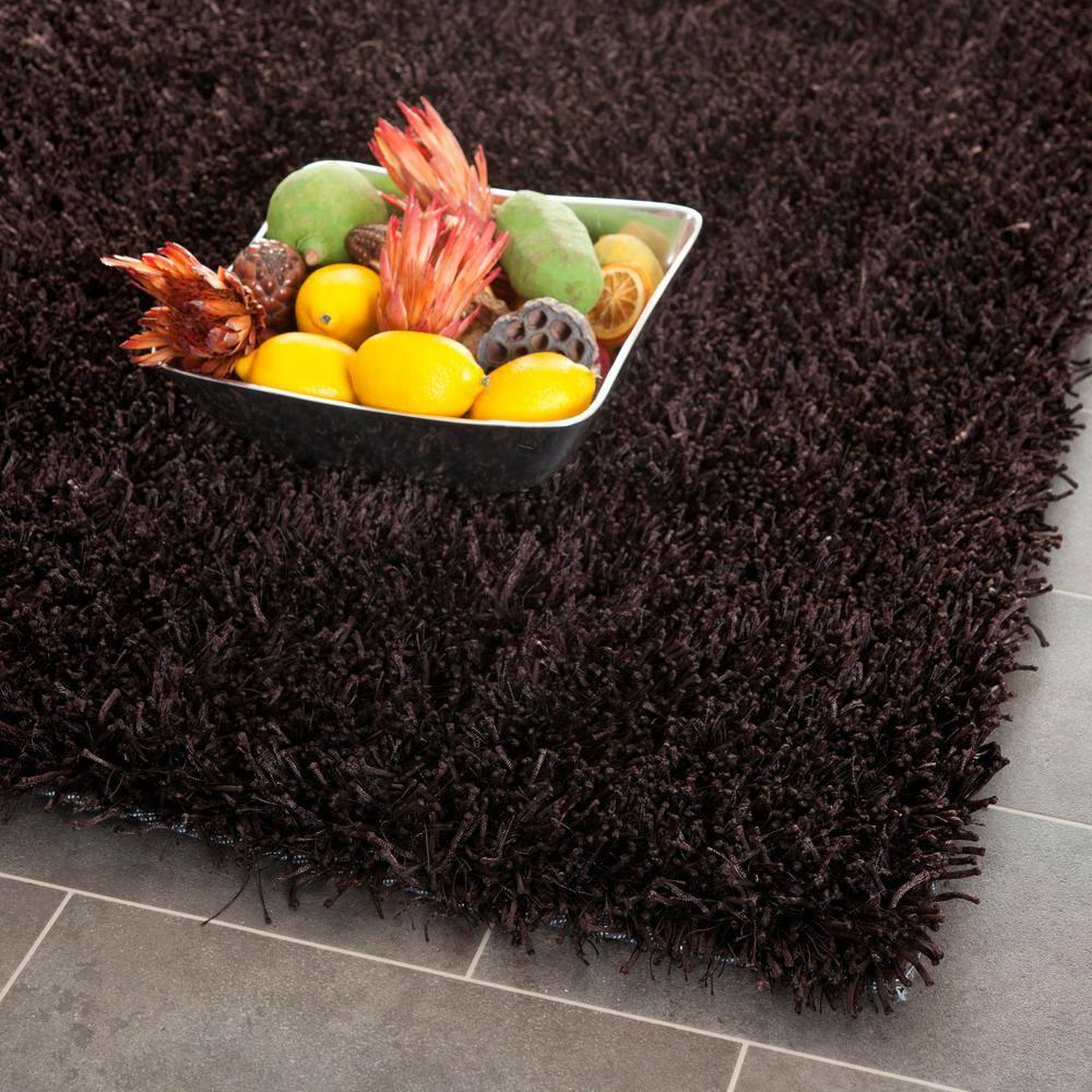 SAFAVIEH New Orleans Darius Solid Polyester Shag Area Rug, Chocolate, 8' x 10'