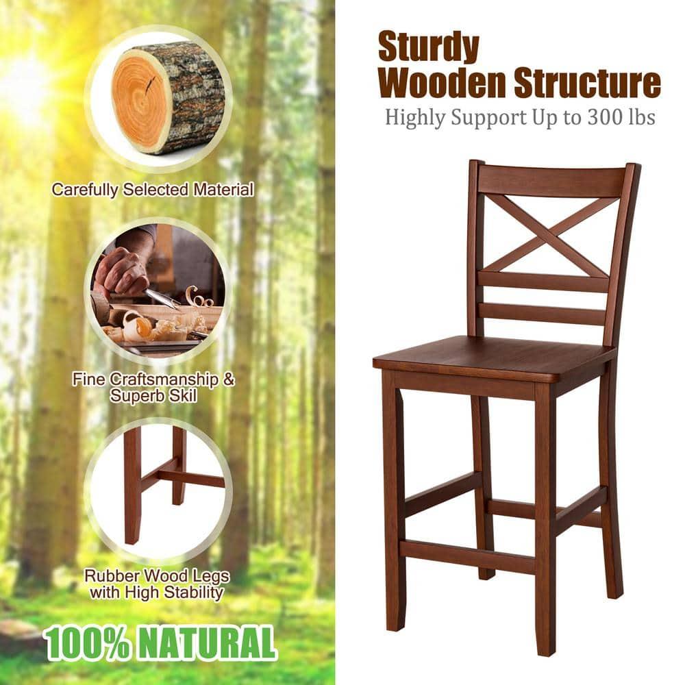 Costway 24" Bar Stools with Rubber Wood Legs, Antique Walnut (Set of 4)