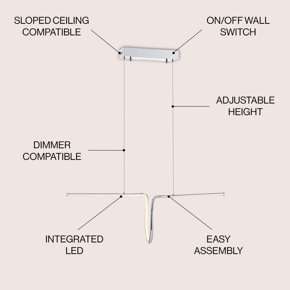 JONATHAN Y Ali 34.5" Dimmable Adjustable Integrated LED Metal Linear Pendant, Chrome
