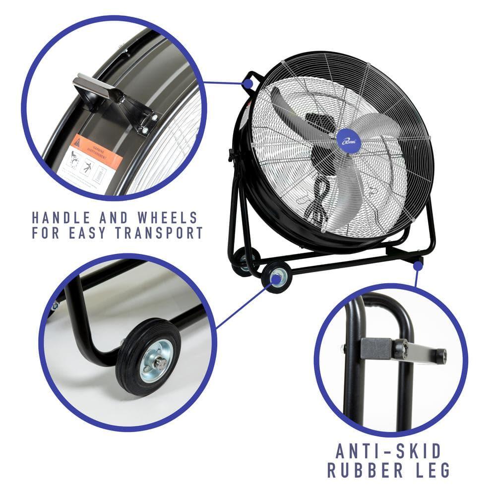 iLIVING 30 Inches High Velocity Drum Fan Industrial, Commercial, (Residential) Air Circulator for Garage, Shop, Patio, Barn, Greenhouse, Speed Control 8300CFM, UL Listed