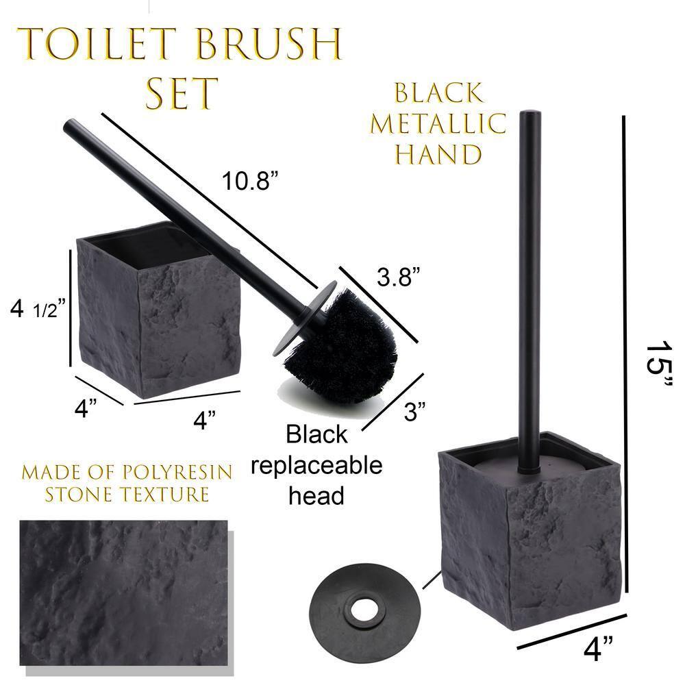 Evideco French Home Goods Black Stone Effect Square Toilet Brush and Holder Set