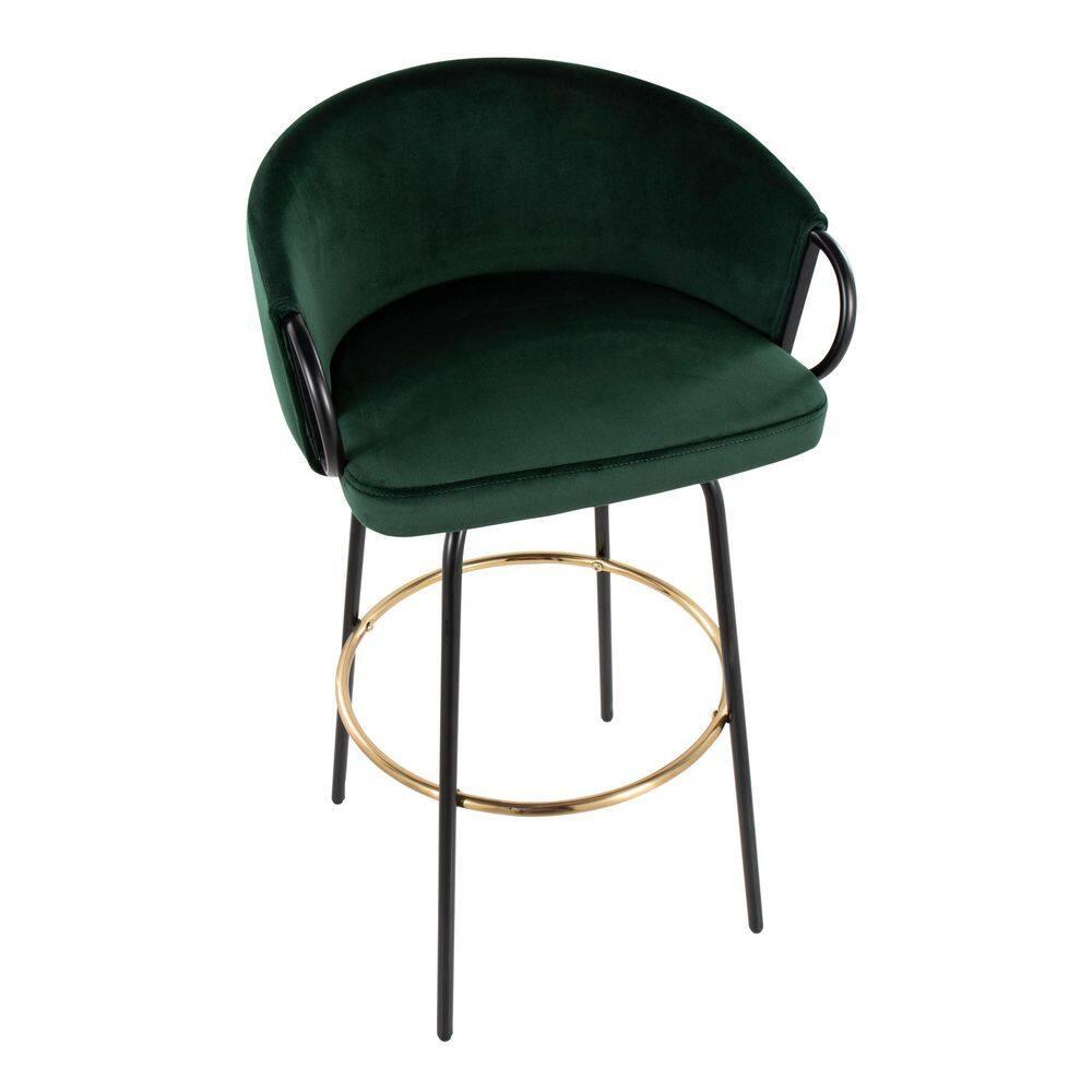 Set of 2 Claire Barstools Black/Emerald Green - LumiSource: Velvet Upholstery, Swivel, Metal Frame, Fixed Height