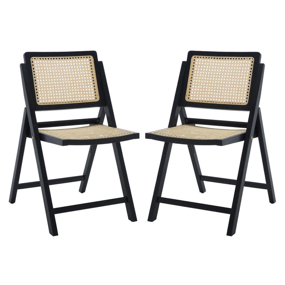 SAFAVIEH Couture Desiree Modern Cane Solid Folding Dining Chair, Black/Natural (Set of 2)