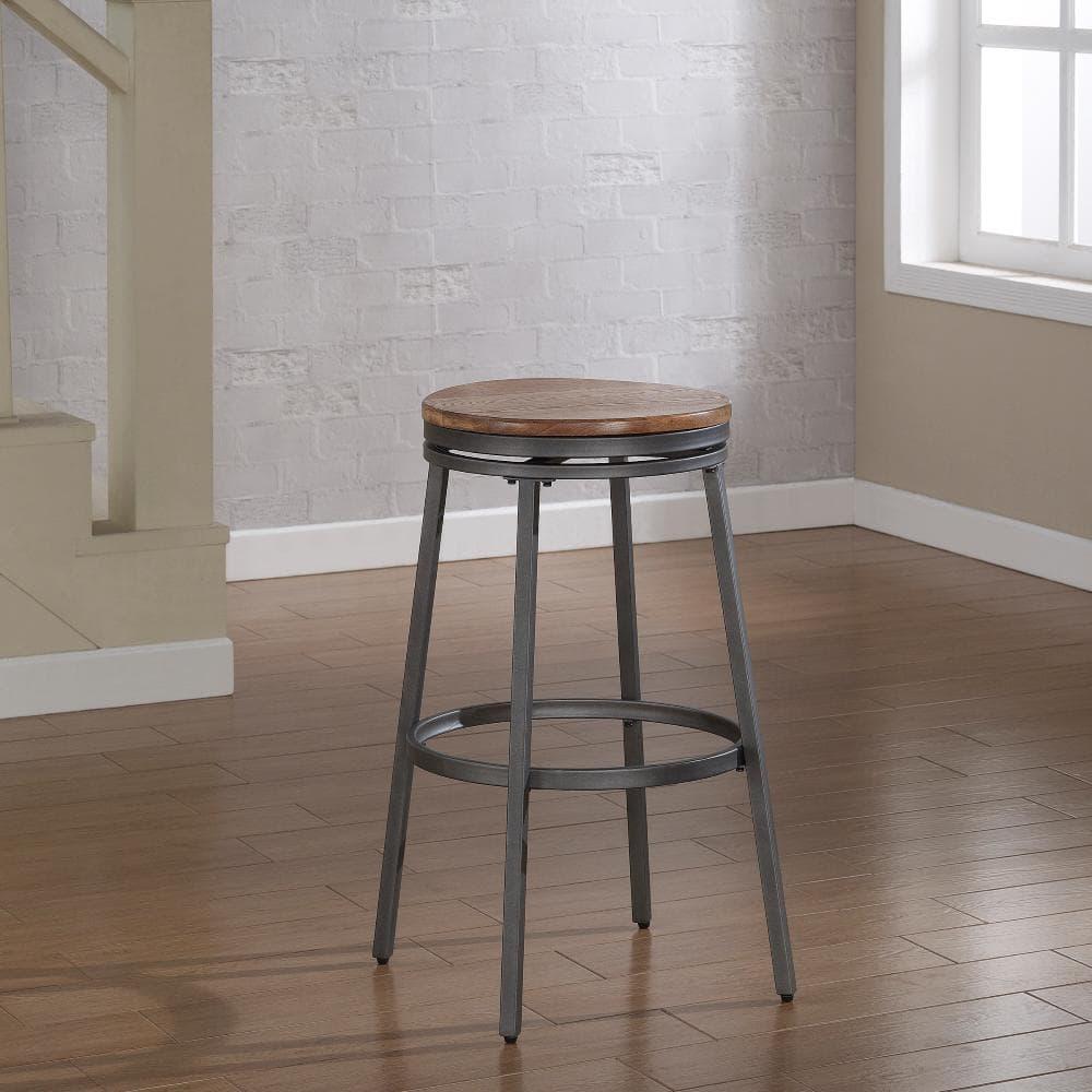 Stockton 25" Backless Metal Swivel Stool - Slate Grey - Golden Oak Seat