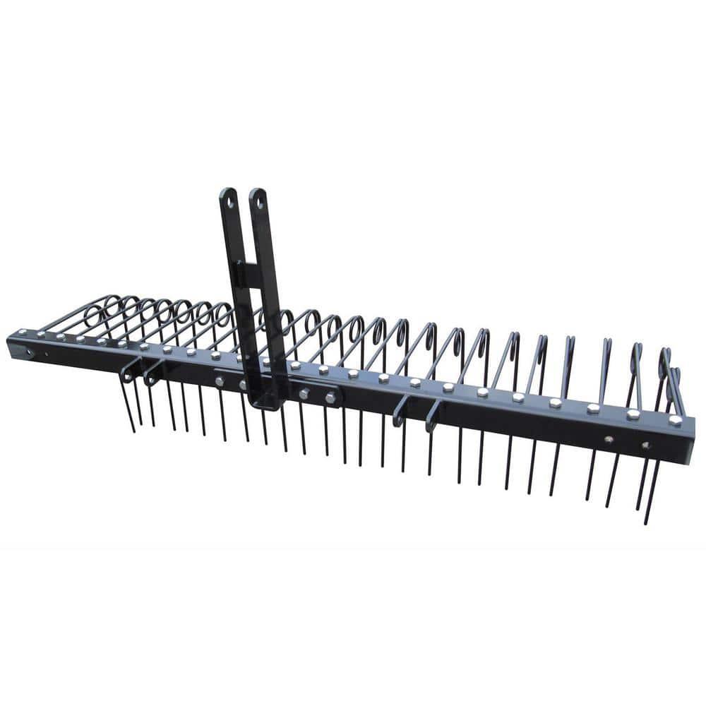 Field Tuff Steel Spring Coil Tine Tow Behind Landscape Rake for Leaves, Pine Needles, Straw, and Grass with 3 Point Hitch Receiver Attachment, Black