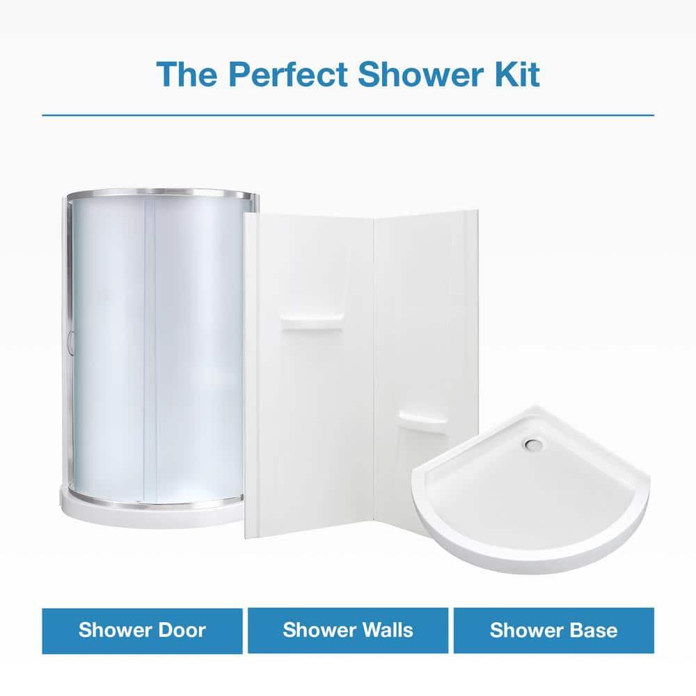 OVE Decors Breeze 40 in. Framed Round Shower Kit w/ Frosted Glass, Base, Wall in Chrome Finish