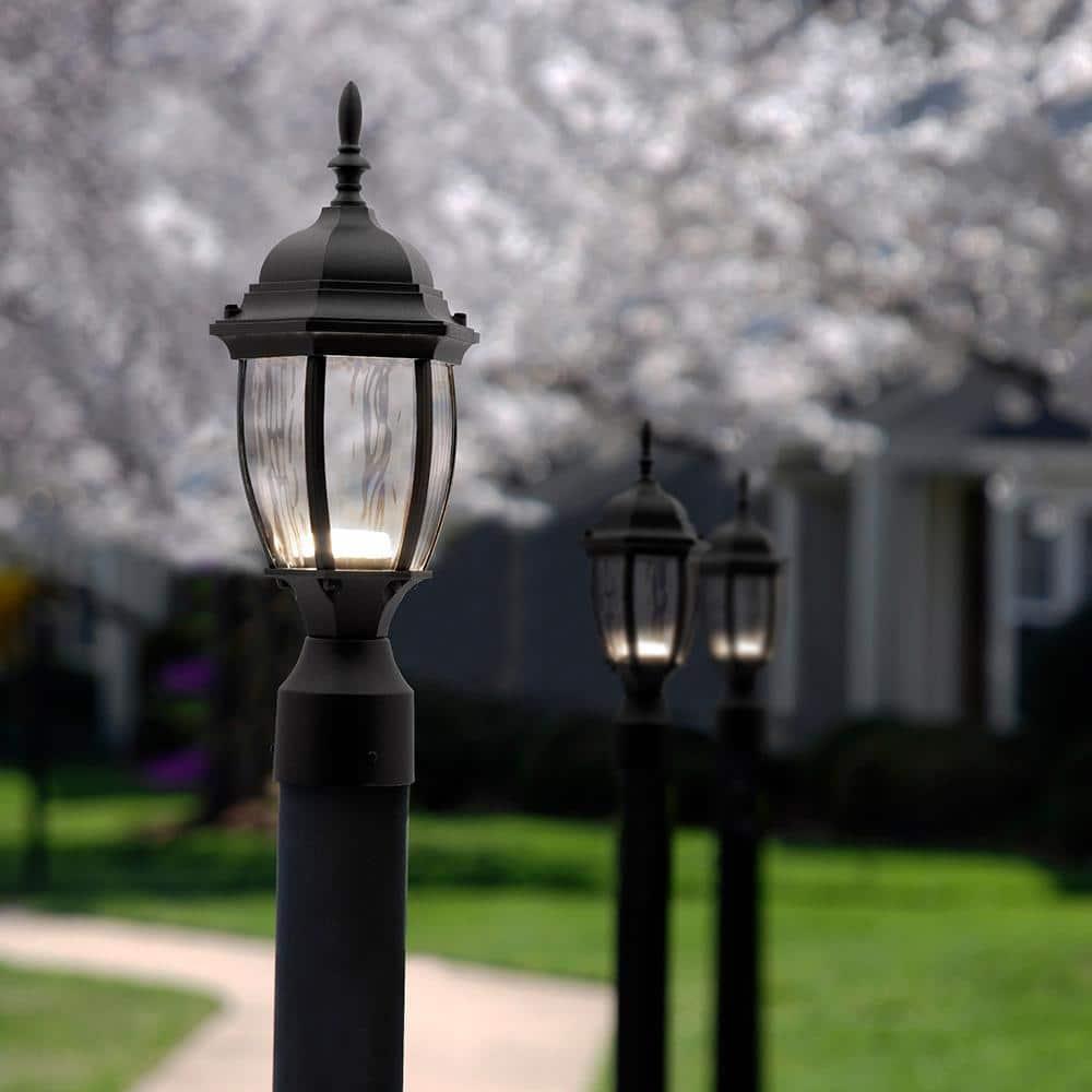 Maxxima LED Outdoor Post Light Pole Lantern with Water Glass, 900 Lumens, 3000K Warm White