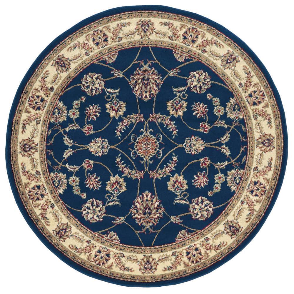Radici Usa Como Area Rug 1596 Navy Vines Leaves 5' 3" x 5' 3" Round