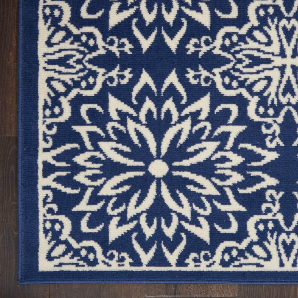 Jubilant JUB06 Ivory/Blue Area Rug Beach Transitional Floral By Nourison Navy/Ivory 4' x 6'