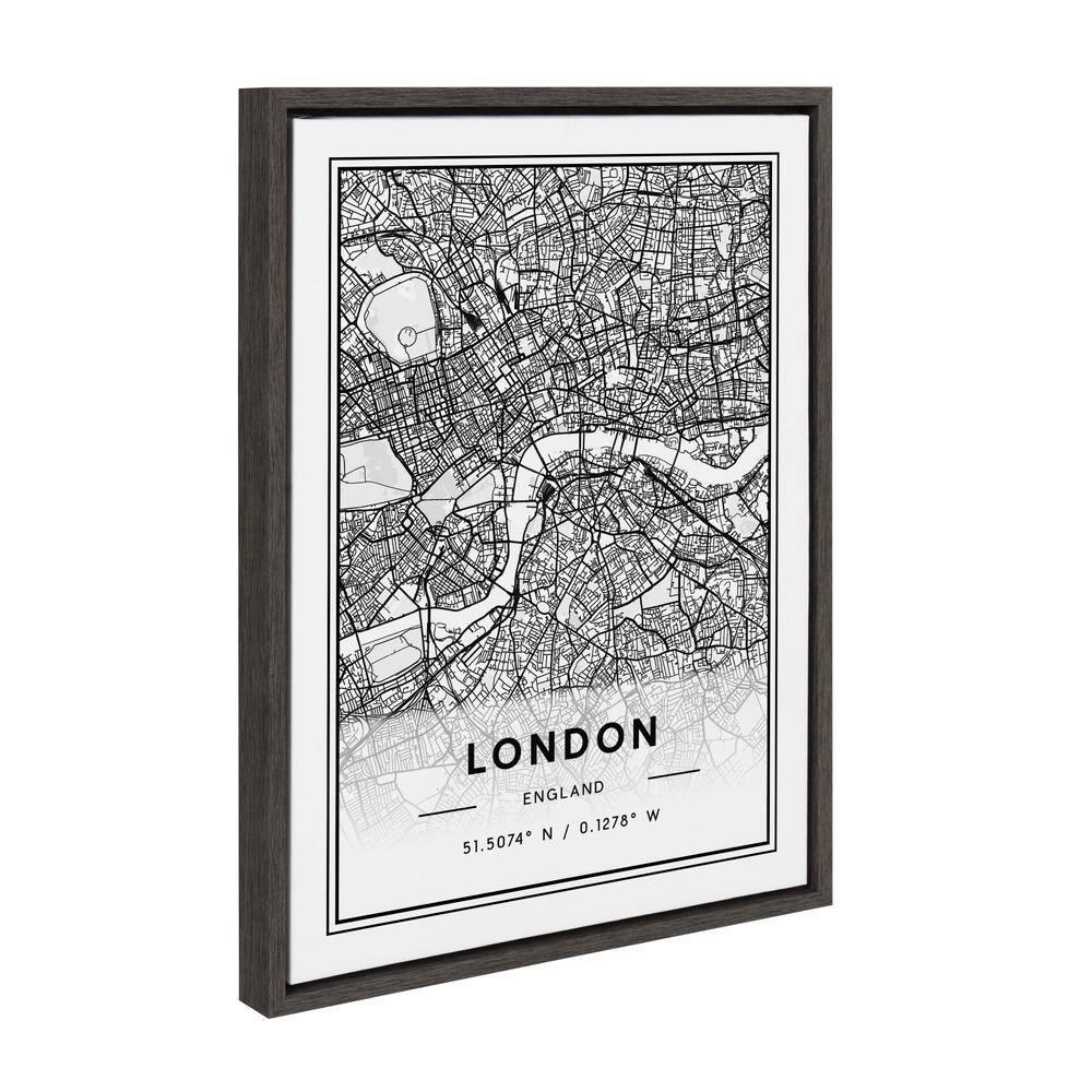 18" x 24" Sylvie London Modern Map by Jake Goossen Framed Wall Canvas Gray - Kate & Laurel All Things Decor