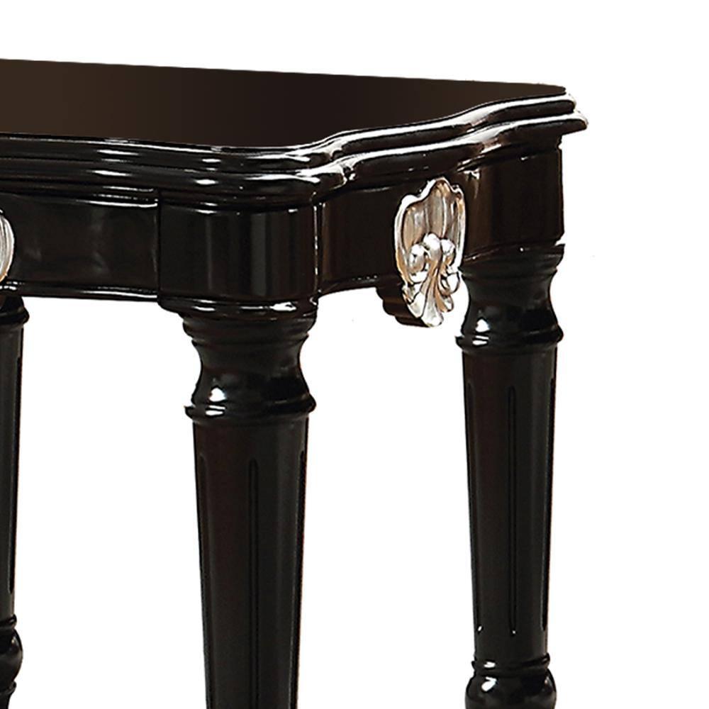 Wooden End Table With Contrast Carved Motif Turned Legs Black - Saltoro Sherpi