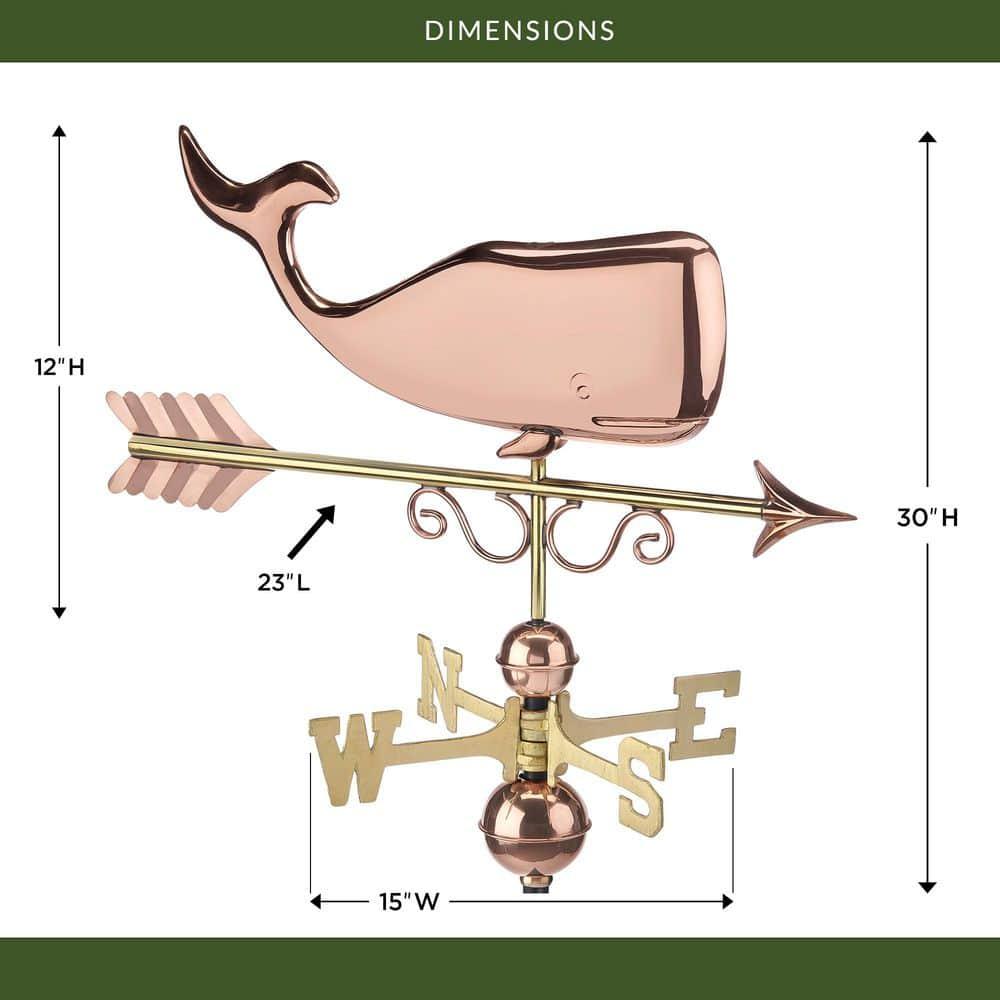 Save the Whales Pure Copper Weathervane- Good Directions: Outdoor Decorative Sculpture, 40" Max Height