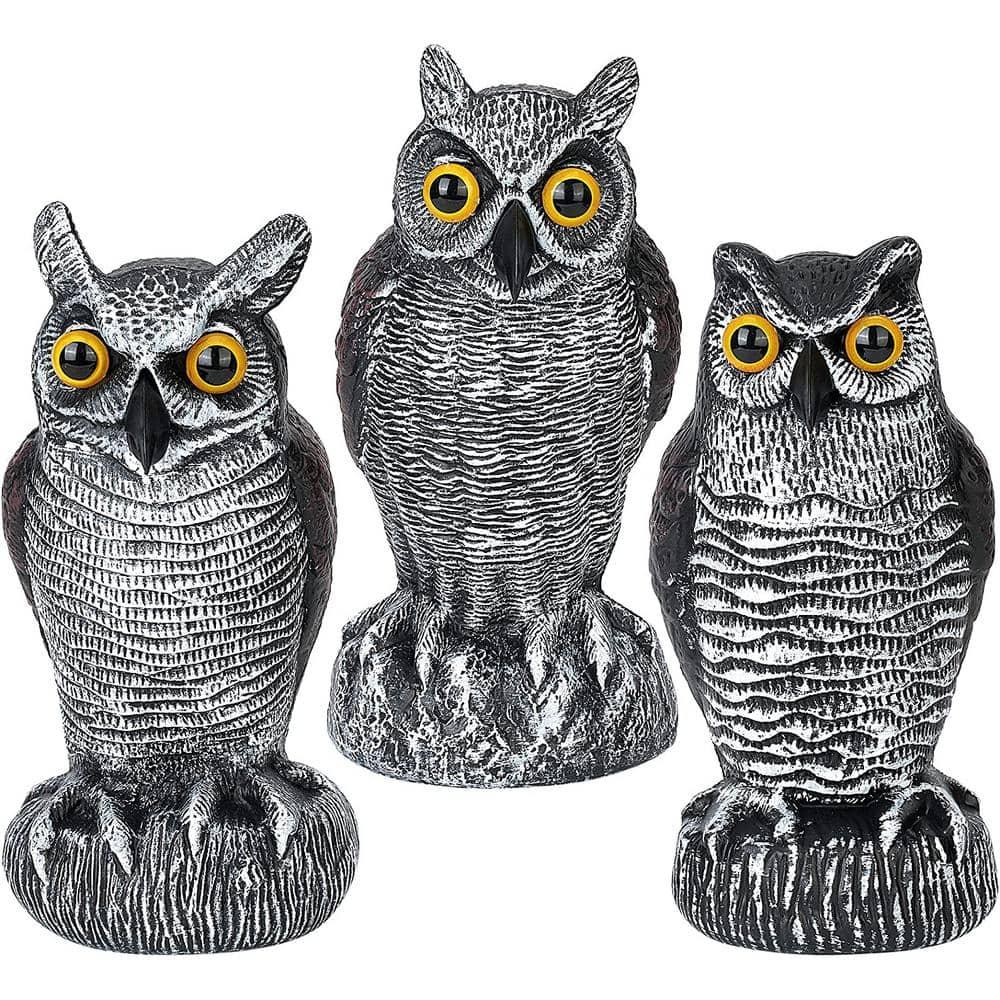 3 Pack Fake Owl Decoys to Scare Birds Away from Gardens and Patios, Lifelike Simulation Owl Bird Deterrent, Nature Enemy Scarecrow Plastic Owl Statues, Pest Repellent, Pigeon Deterrent