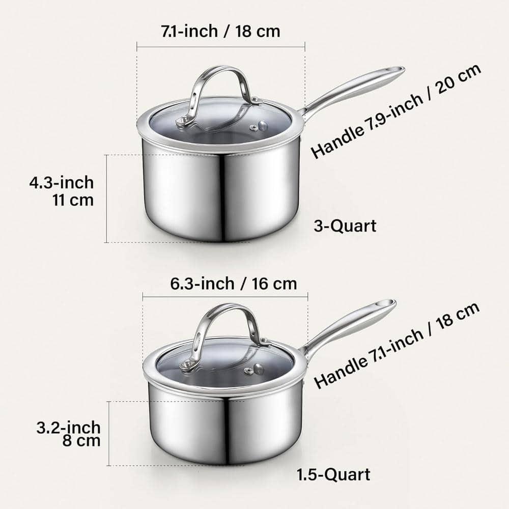 Cooks Standard Stainless Steel Saucepan Set 1.5 And 3 Quart, Multi-ply Clad Sauce Pot With Glass Lid, Silver | Wayfair