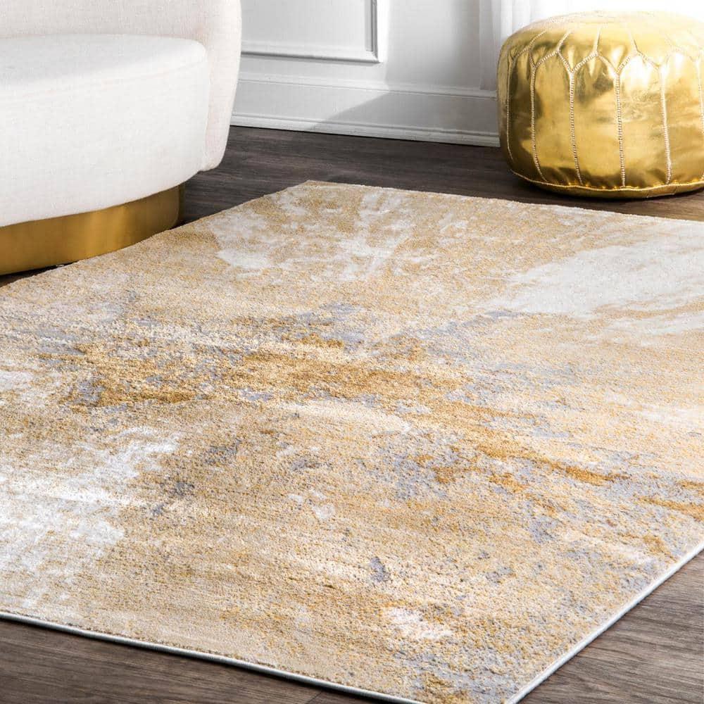 Nuloom Cyn Abstract 2x12 Runner Indoor Area Rug for Living Room Bedroom Dining Room Entryway Hallway Kitchen, Gold/Ivory