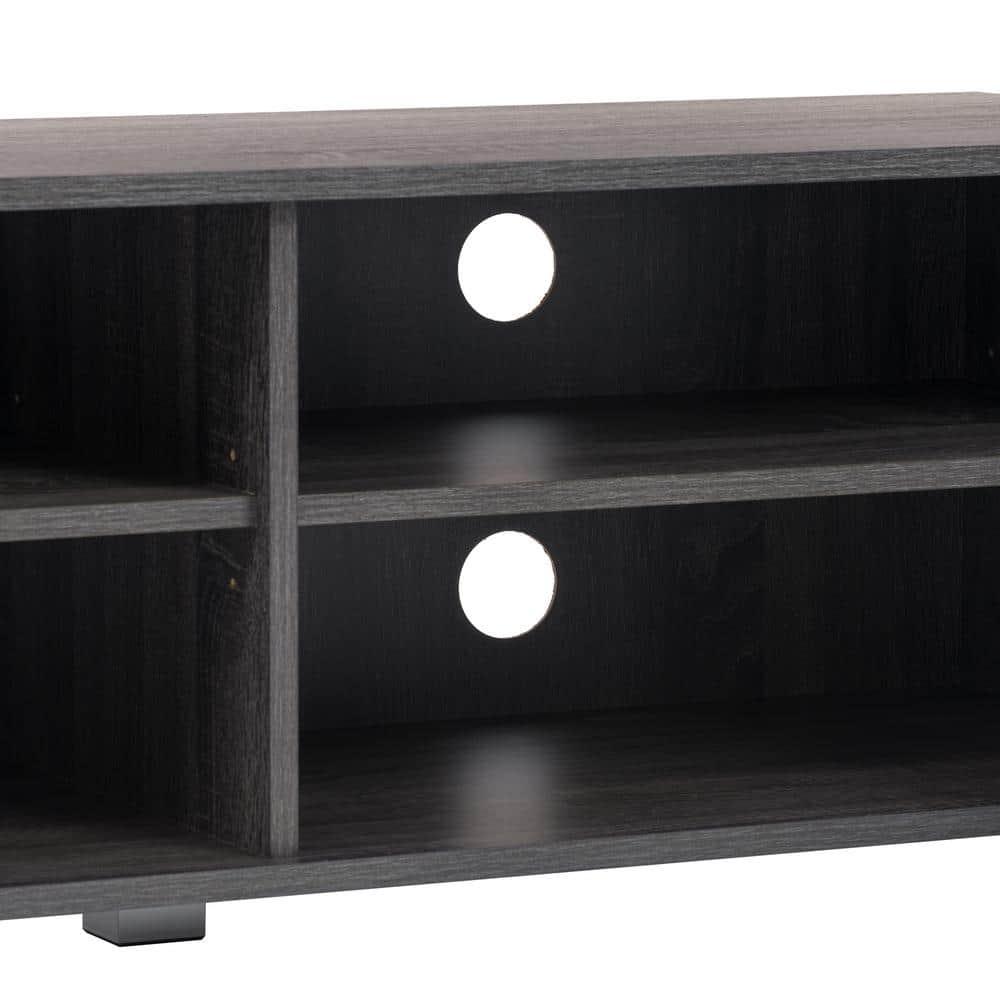 CorLiving Hollywood TV Stand for TVs up to 85" Wood Grain Gray : Modern Entertainment Center with Open Shelves, Adjustable Storage