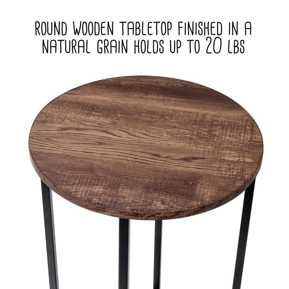 Honey-Can-Do Steel and MDF Round Side Table with X-Pattern Base, Black/Natural