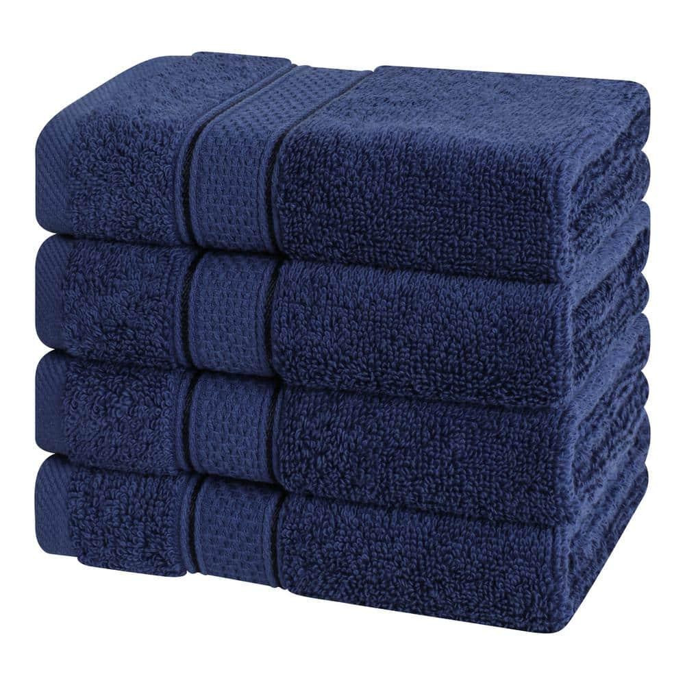 American Soft Linen Salem 4 Pack Washcloth Set, 100% Cotton Washcloth Hand Face Towels for Bathroom and Kitchen, Navy Blue