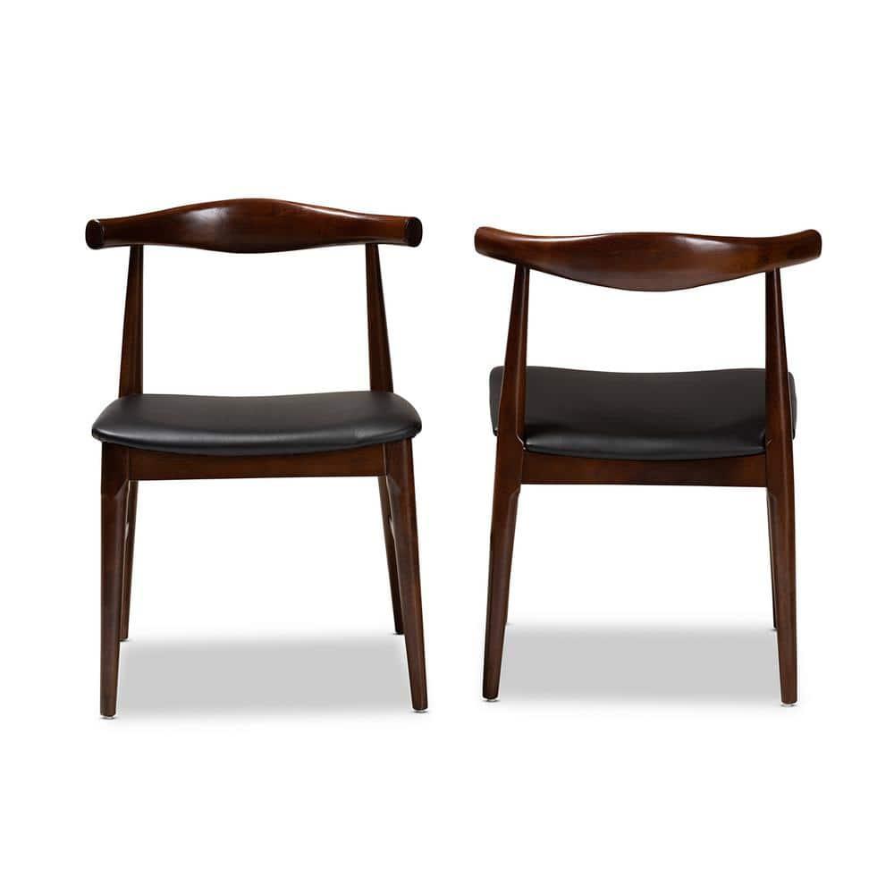 Baxton Studio Eira Mid-Century Modern Black Faux Leather Upholstered Walnut Finished Wood Dining Chair Set of 2