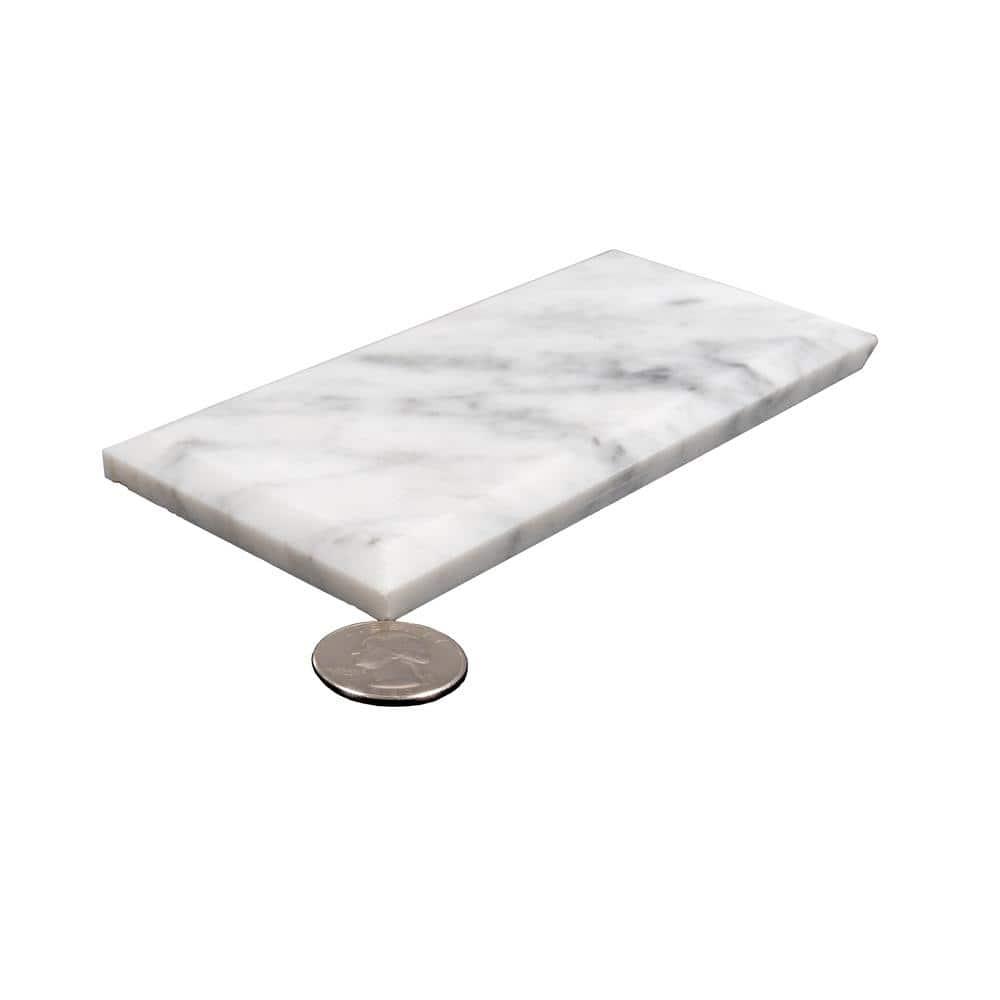 40 pack White 3 in. x 6 in. Beveled Polished Marble Subway Wall and Floor Tile (5 sq. ft./Case)