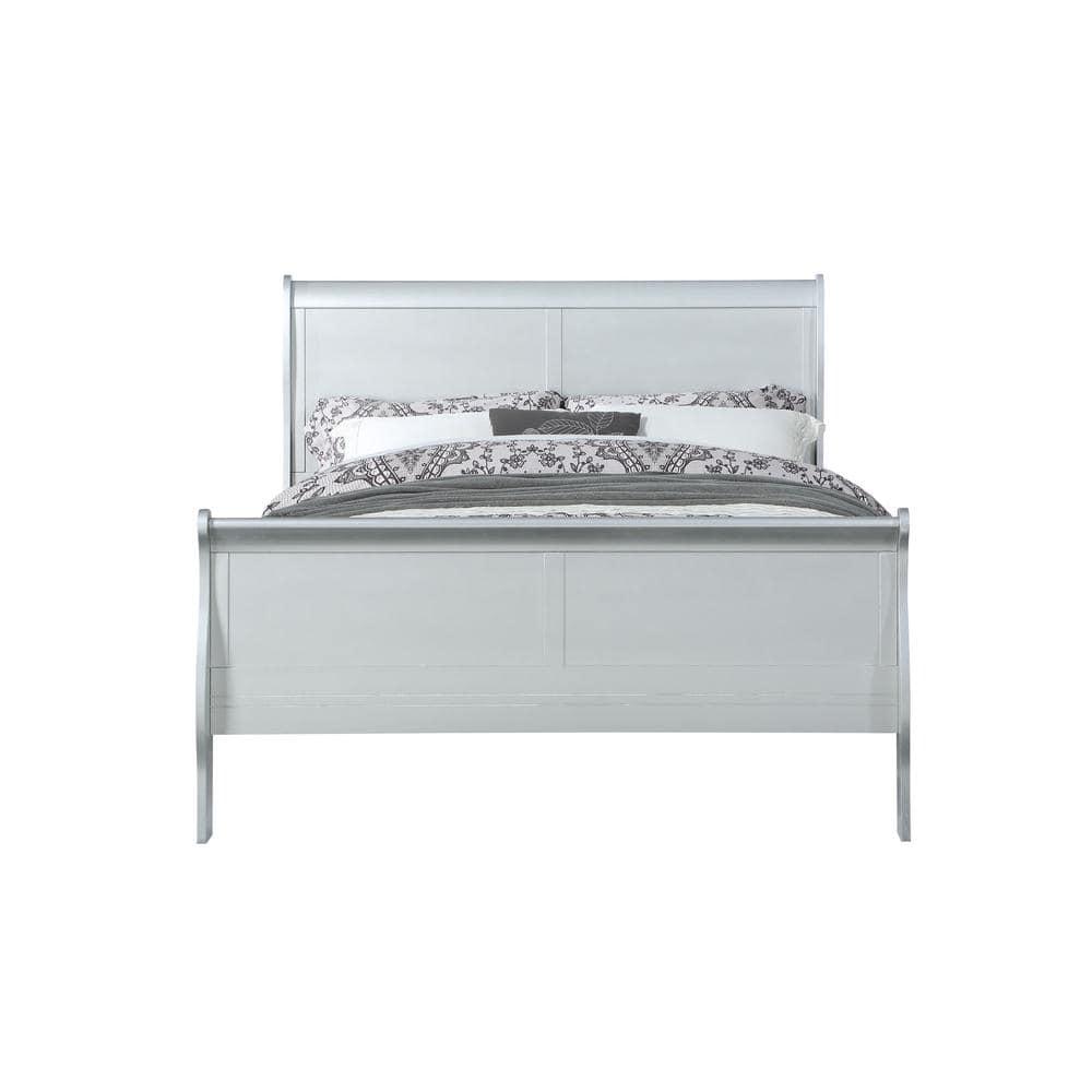 Full Louis Philippe Bed Platinum - Acme Furniture: Classic Sleigh, Pine Wood Frame, Box Spring Required