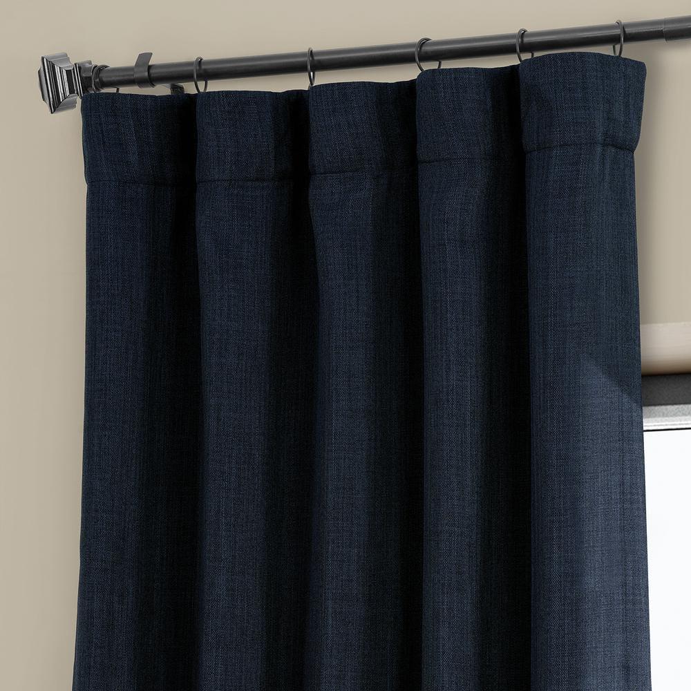 Nightfall Navy Blue Faux Linen Room Darkening Curtain - 50 in. W x 96 in. L (1 Panel)