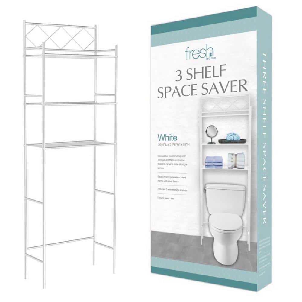 Metal Over The Toilet Space Saver and Organizer White - J&V TEXTILES: Powder-Coated Stainless Steel, 3 Fixed Shelves