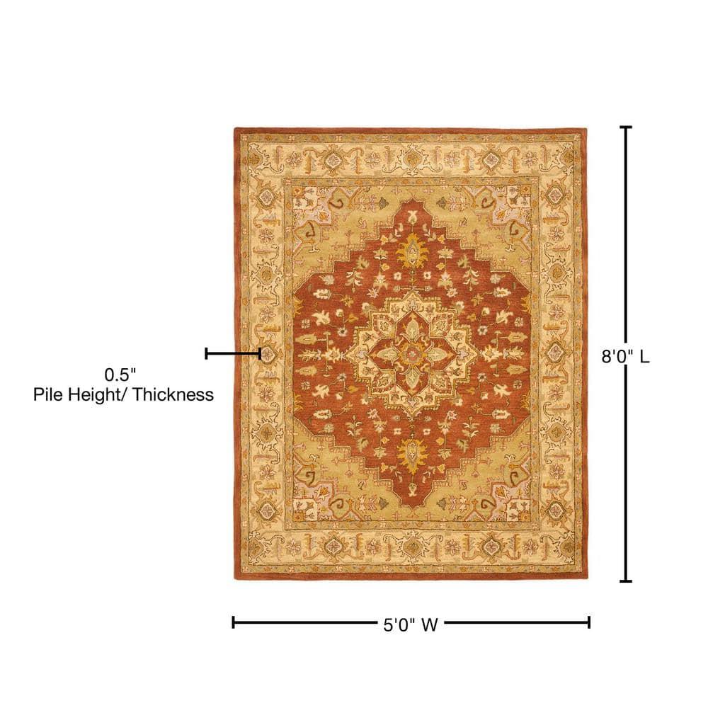 SAFAVIEH Heritage Sheila Traditional Wool Area Rug, Rust/Gold, 5' x 8'