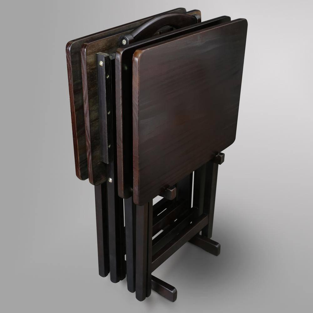 5-Piece TV Tray Table Set with Holder in Espresso (4 Trays, 1 Stand)