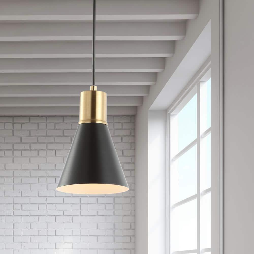 JONATHAN Y JYL6131A Apollo 6" Metal LED Pendant Contemporary Dimmable Adjustable Dining Room Living Room Kitchen Foyer Bedroom Hallway, Black/Brass Gold