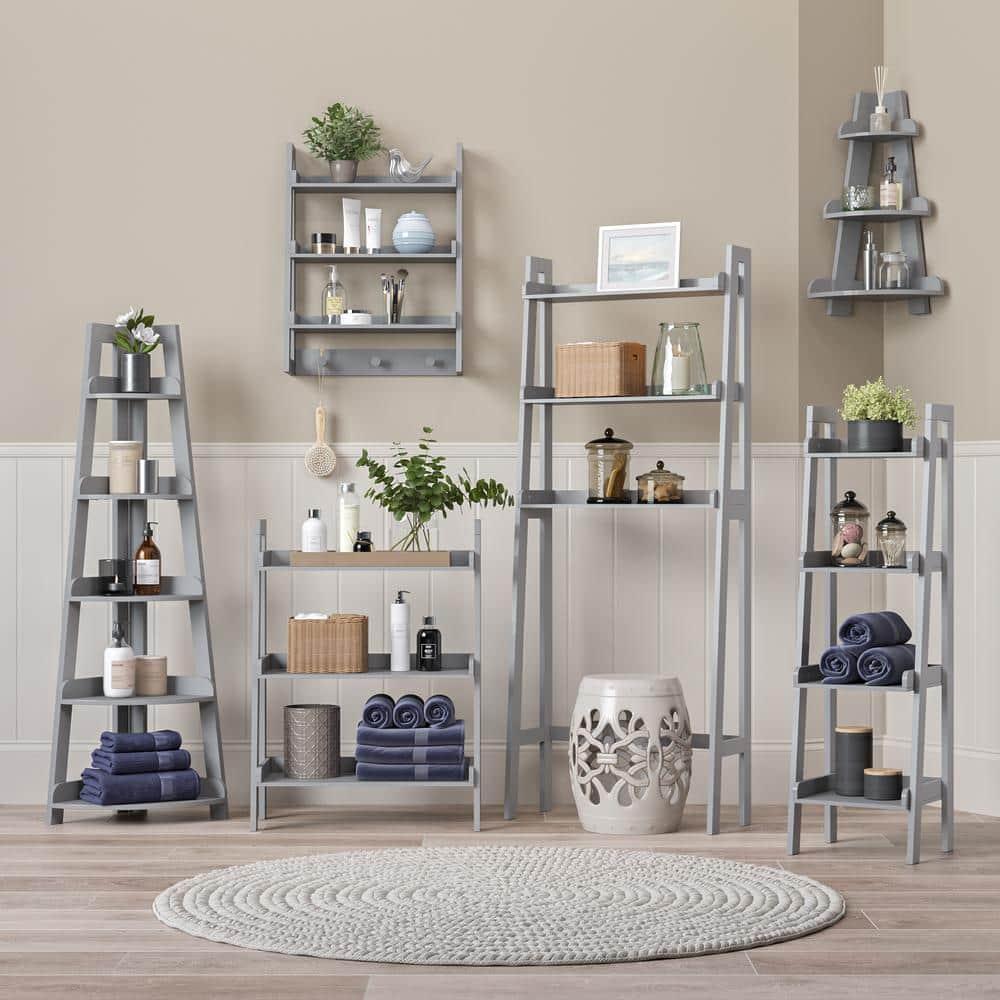 RiverRidge 5-Tier Corner Ladder Bookshelf for Kids Gray - Versatile Corner Shelf with Open Shelves Display Shelf for Books and Toys Corner Storage