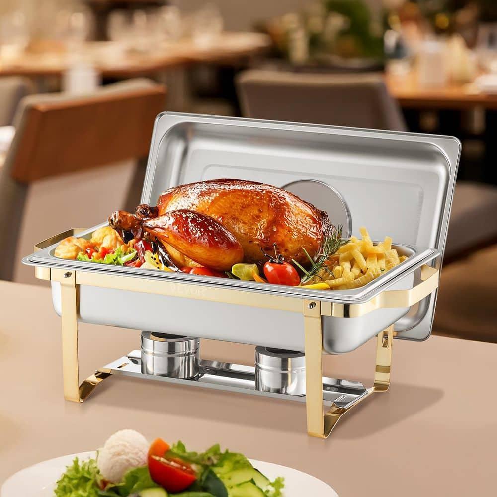 VEVOR Chafing Dish Buffet Set, 8 Qt 4 Pack, Stainless Steel Chafer with 4 Full Size Pans, Rectangle Catering Warmer Server with Glass Lid Water Pan Folding Stand Fuel Holder, for Wedding Party Banquet