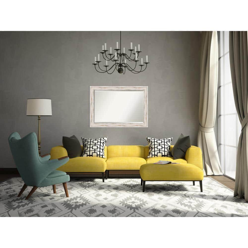 Amanti Art Alexandria White Wash Beveled Wood Wall Mirror 29.25 x 41.25 in.