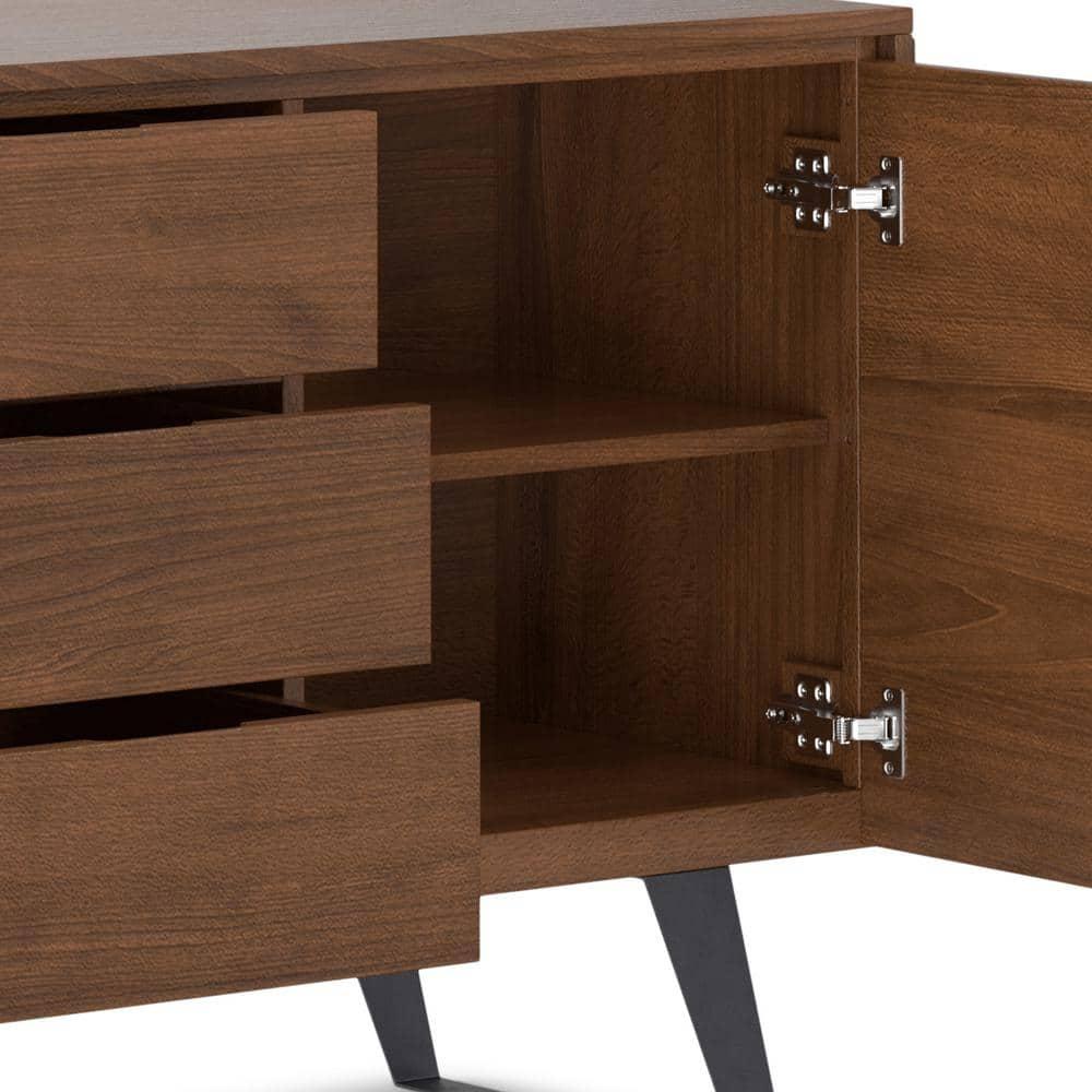 Simpli Home Lowry 60"W Solid Wood Modern Industrial 2-Door Sideboard Buffet with 3 Center Drawers