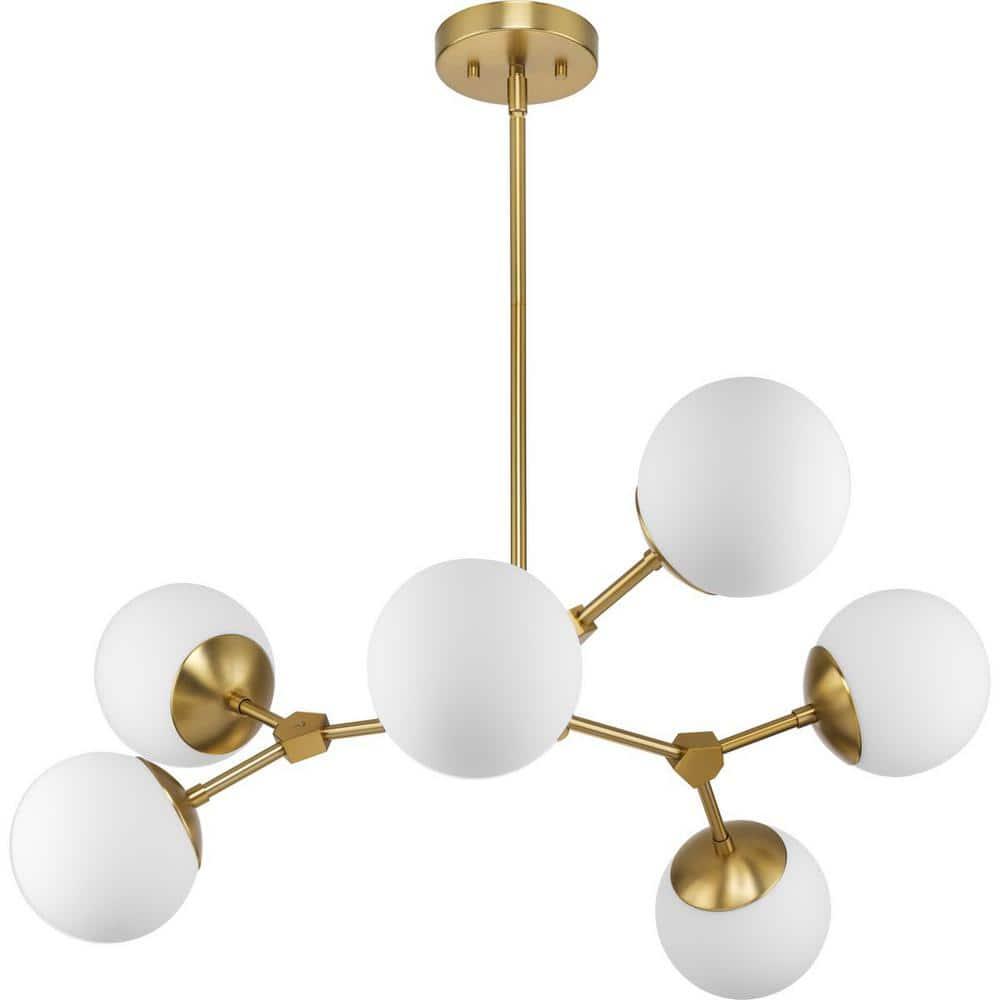 Progress Lighting Haas 6-Light Chandelier, Brushed Bronze, Etched Opal Glass, Design Series