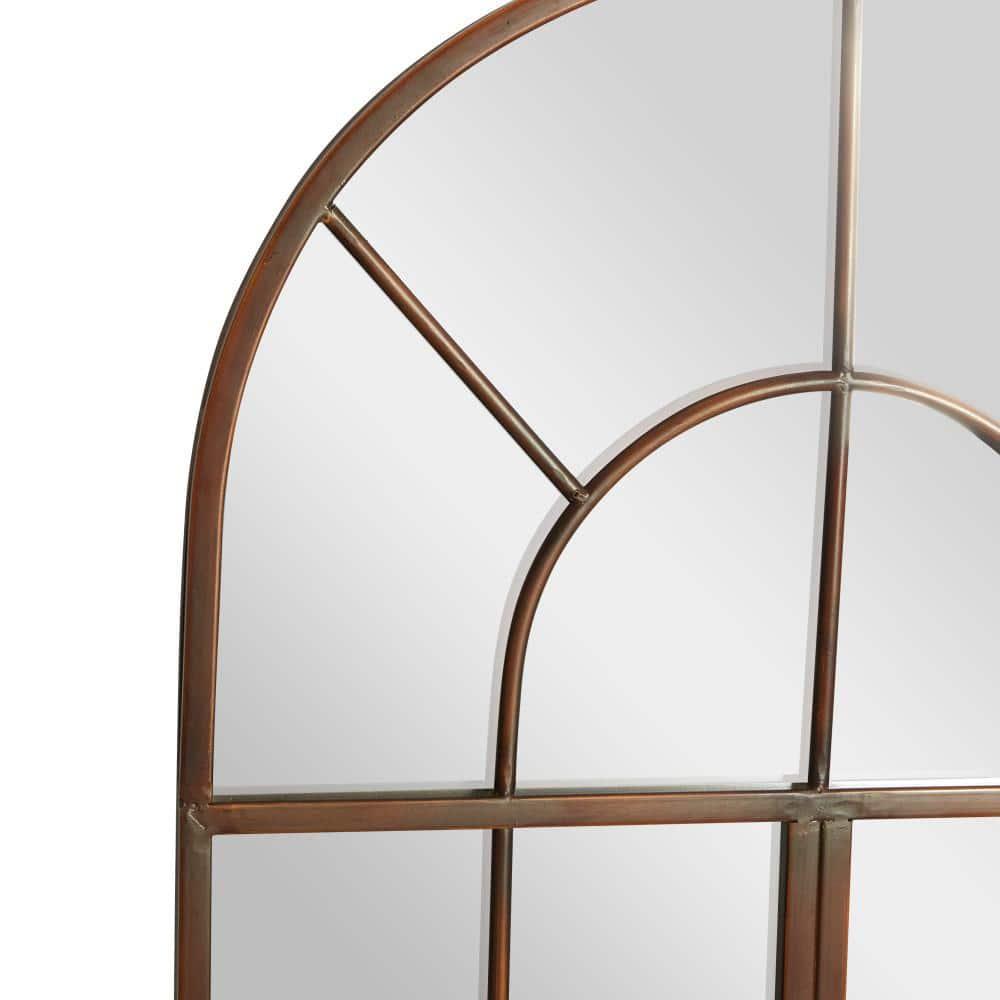 DecMode 24" x 48" Brown Window Pane Inspired Wall Mirror with Arched Top