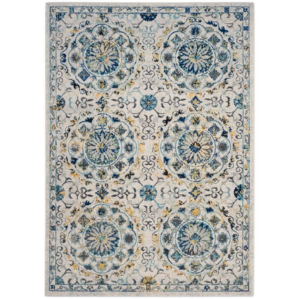 Evoke EVK252 Power Loomed Area Rug - Ivory/Blue - 6'7"x9' - Safavieh.