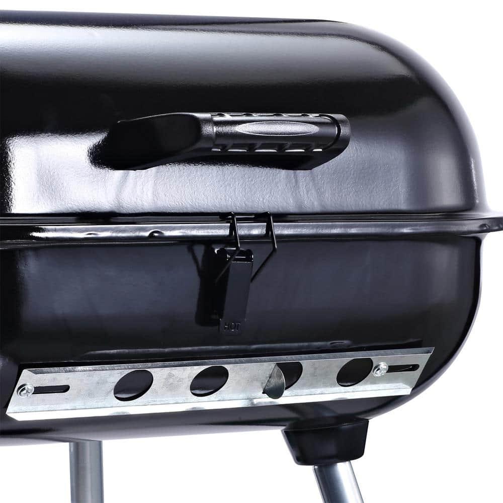 Outsunny 21" Steel Charocal Grill with Portable Wheel, Side Tray and Lower Shelf for Outdoor BBQ for Garden, Backyard, Poolside