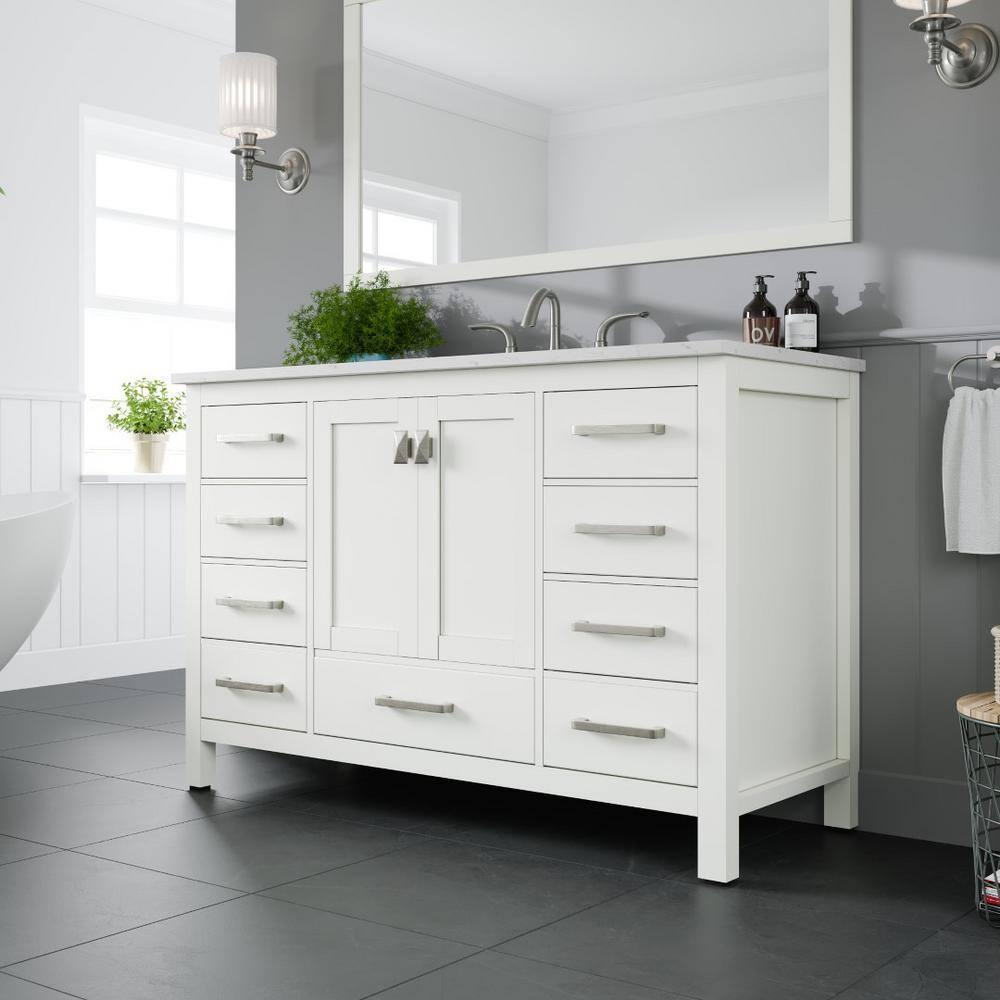 Eviva Aberdeen 42" W x 22" D x 34" H White Bathroom Vanity with White Carrara Countertop
