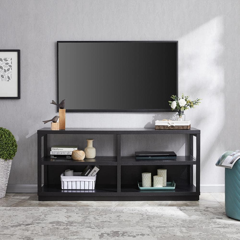 Thalia Modern Black MDF 55" TV Stand with Open Shelving