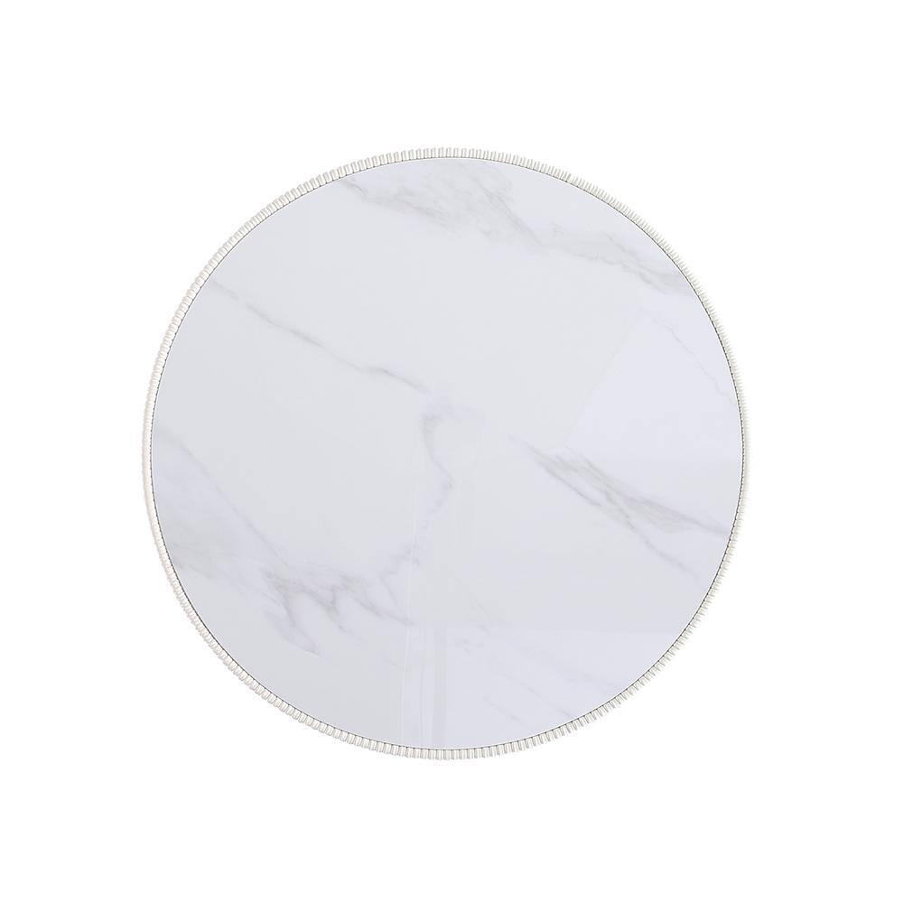 Manhattan Comfort 2pc Anderson Leatherette Upholstered Coffee Table and End Table with Metal Top Set Cream: Gold Finish, No Assembly Required