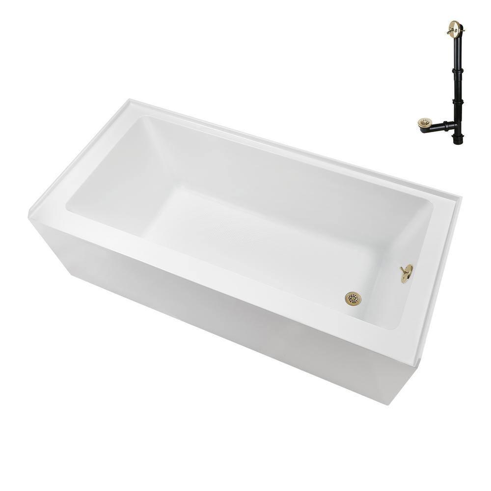 Streamline Bath Streamline 60 in. x 32 in. Acrylic Right-Hand Drain Alcove Bathtub in Glossy White With External Drain NAL-5580-PBR