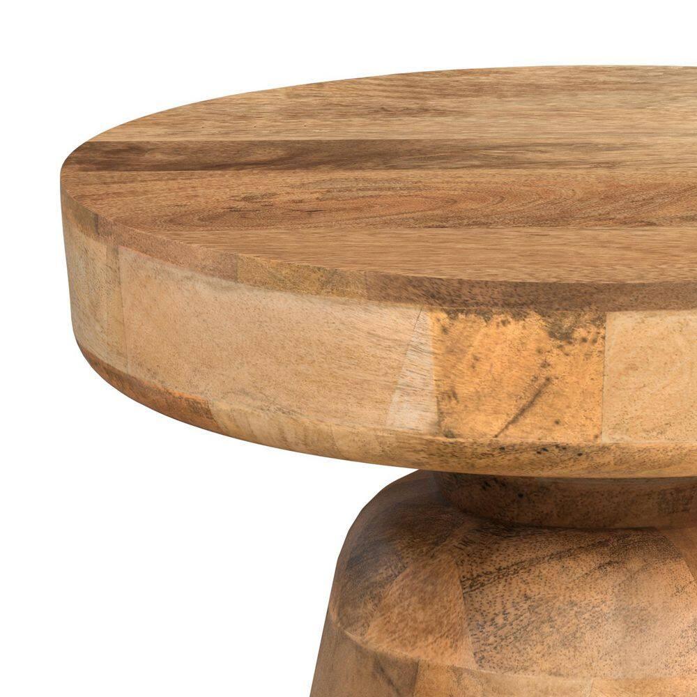 Simpli Home Robbie 16"W Solid Mango Wood Round Accent Table with Sculptural Design