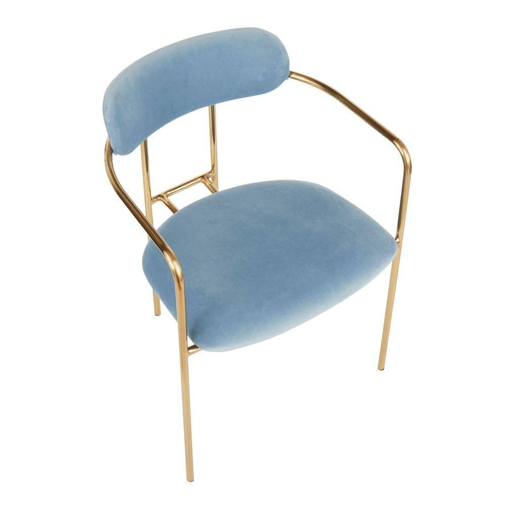 Set of 2 Demi Contemporary Chair Light Blue - LumiSource: Gold Frame, Velvet, Cushioned Seat