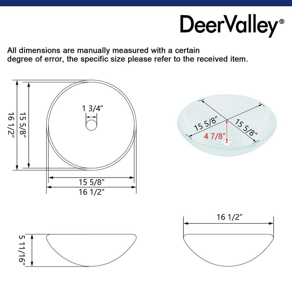 DeerValley Symmetry 16.5'' Circular Glass Vessel Bathroom Sink