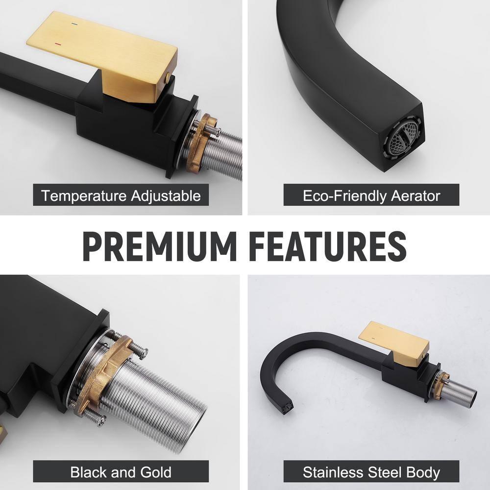 Bar Sink Faucet Black Gold, Bar Sink Faucet Single Hole, Stainless Steel Wet Bar Faucet with Single Handle for Kitchen Bathroom RV Restroom Sink, Durability Rust Square-Structured Faucet