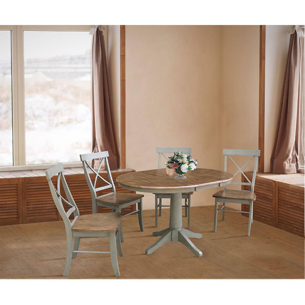 International Concepts 36" Round Top Pedestal Table With 12" Leaf - Dining Height - Distressed Hickory/Stone