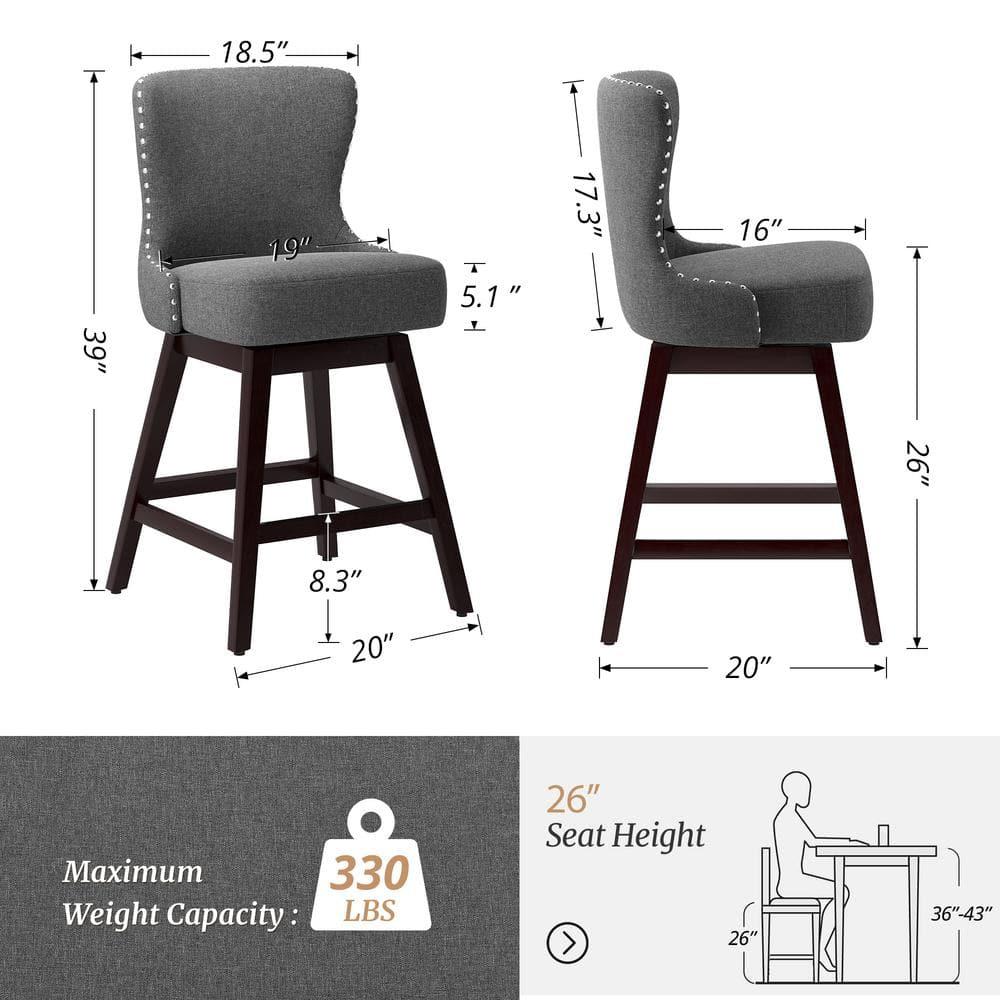 Zola 26 in. Gray Wood Frame Fabric Upholstered Swivel Bar Stool (Set of 4)