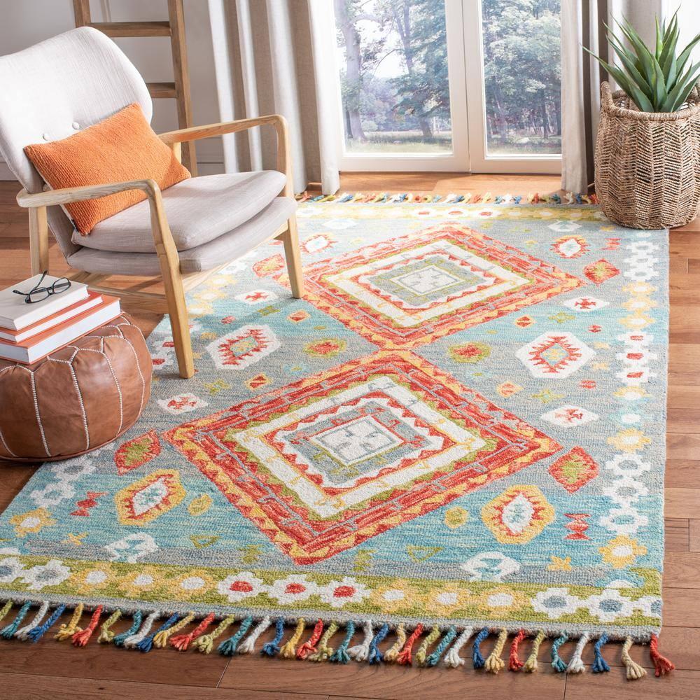 Aspen APN119 Hand Tufted Accent Rug - Grey/Red - 2' X 3' - Safavieh.