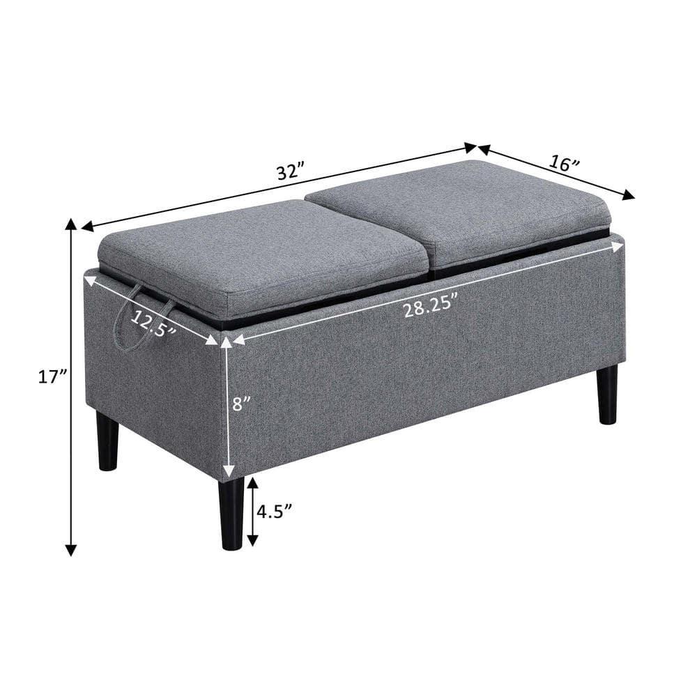Convenience Concepts Designs4Comfort Magnolia Storage Ottoman w/ Reversible Trays, Soft Gray Fabric